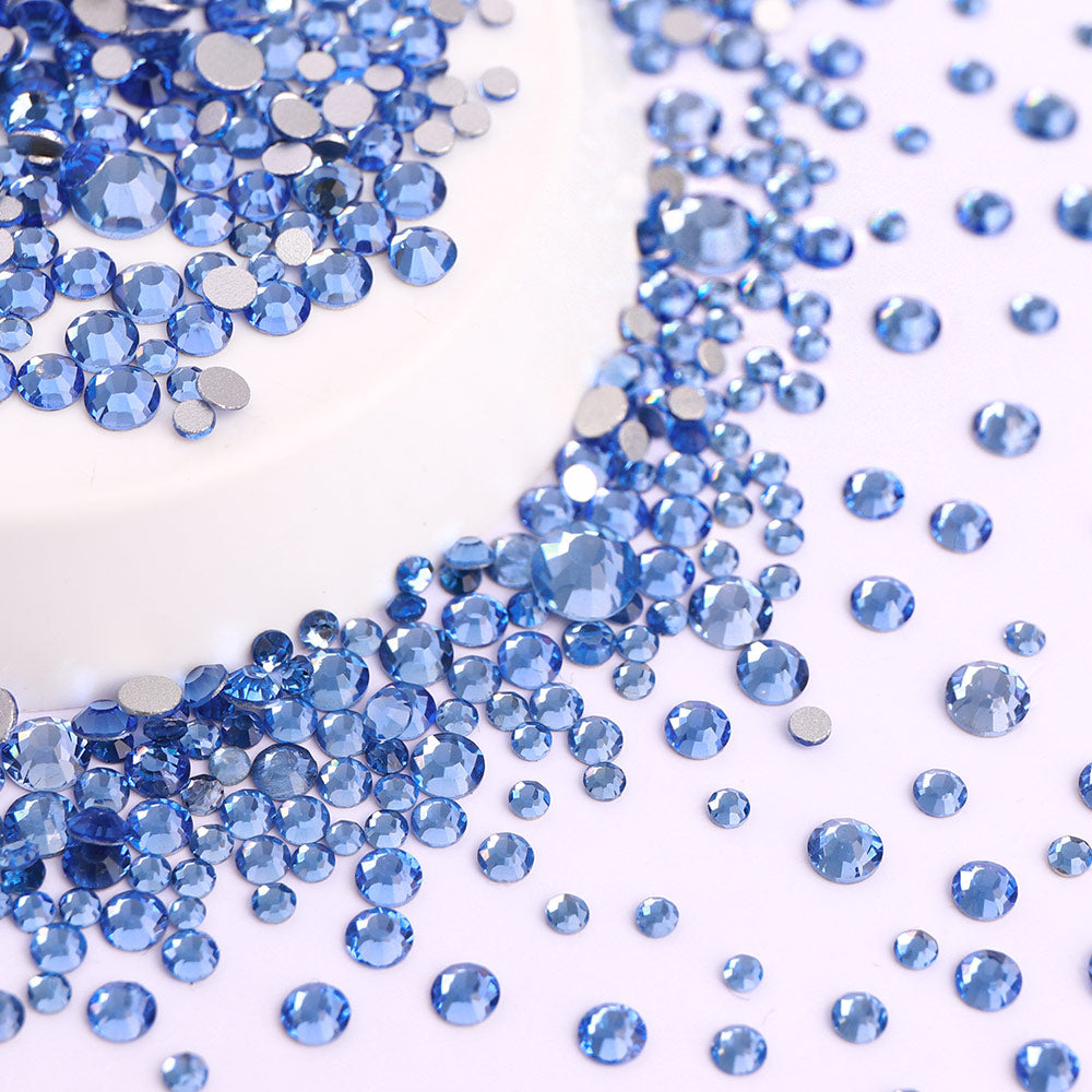 Mixed Sizes Light Blue Glass FlatBack Rhinestones For Nail Art Silver Back WholesaleRhinestone メイン画像