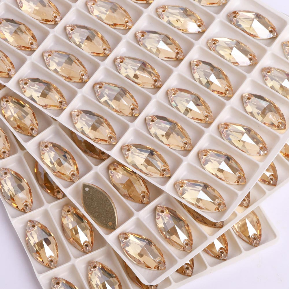 Golden Shadow Navette Shape High Quality Glass Sew-on Rhinestones WholesaleRhinestone