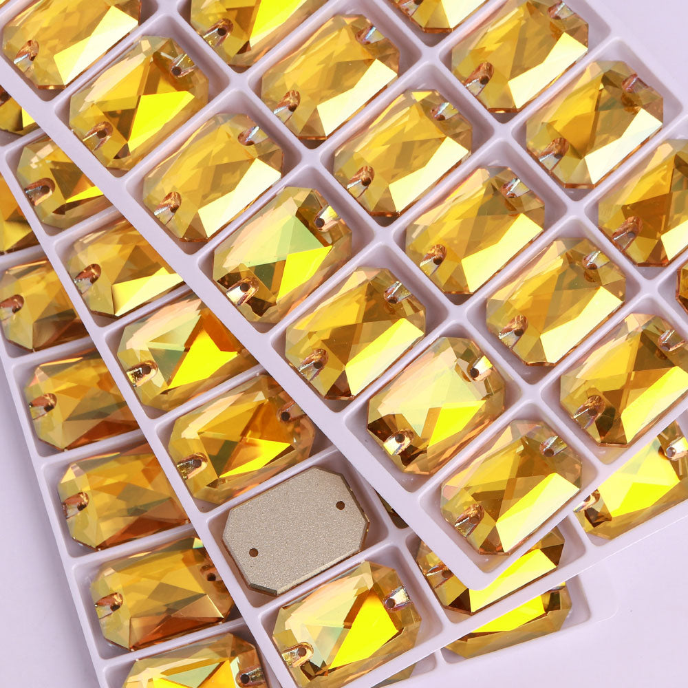 Metallic Sunshine Octagon Shape High Quality Glass Sew-on Rhinestones WholesaleRhinestone