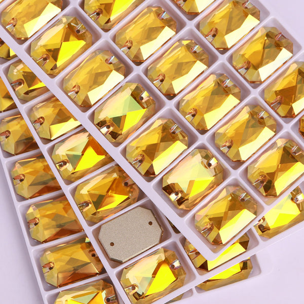 Metallic Sunshine Octagon Shape High Quality Glass Sew-on Rhinestones WholesaleRhinestone