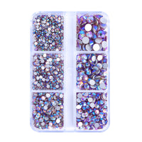 Mixed Sizes 6 Grid Box Light Amethyst AB Glass FlatBack Rhinestones For Nail Art Silver Back