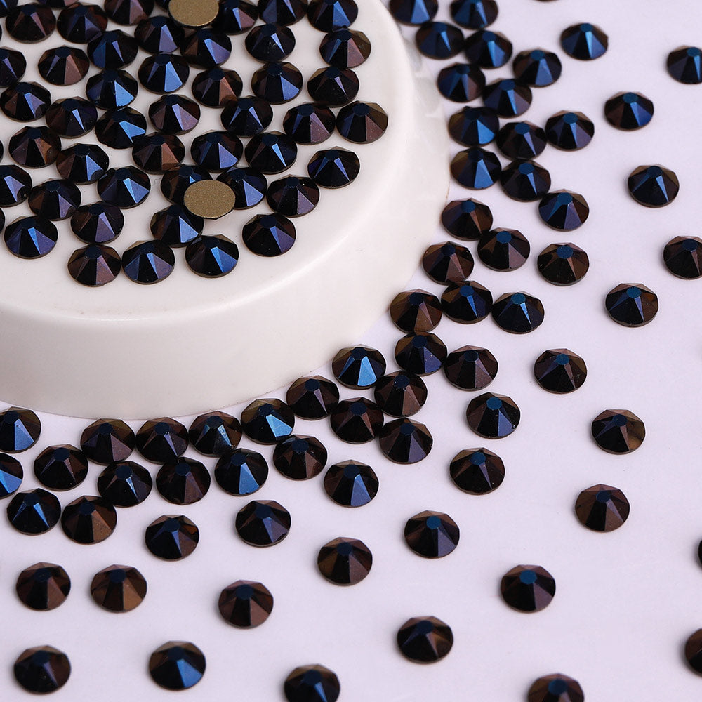 Metallic Blue Glass Flat Back Glue-On Rhinestones 16 Cut Facets In Bulk WholesaleRhinestone