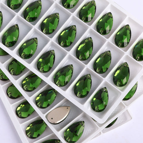 Fern Green Drop Shape High Quality Glass Sew-on Rhinestones WholesaleRhinestone