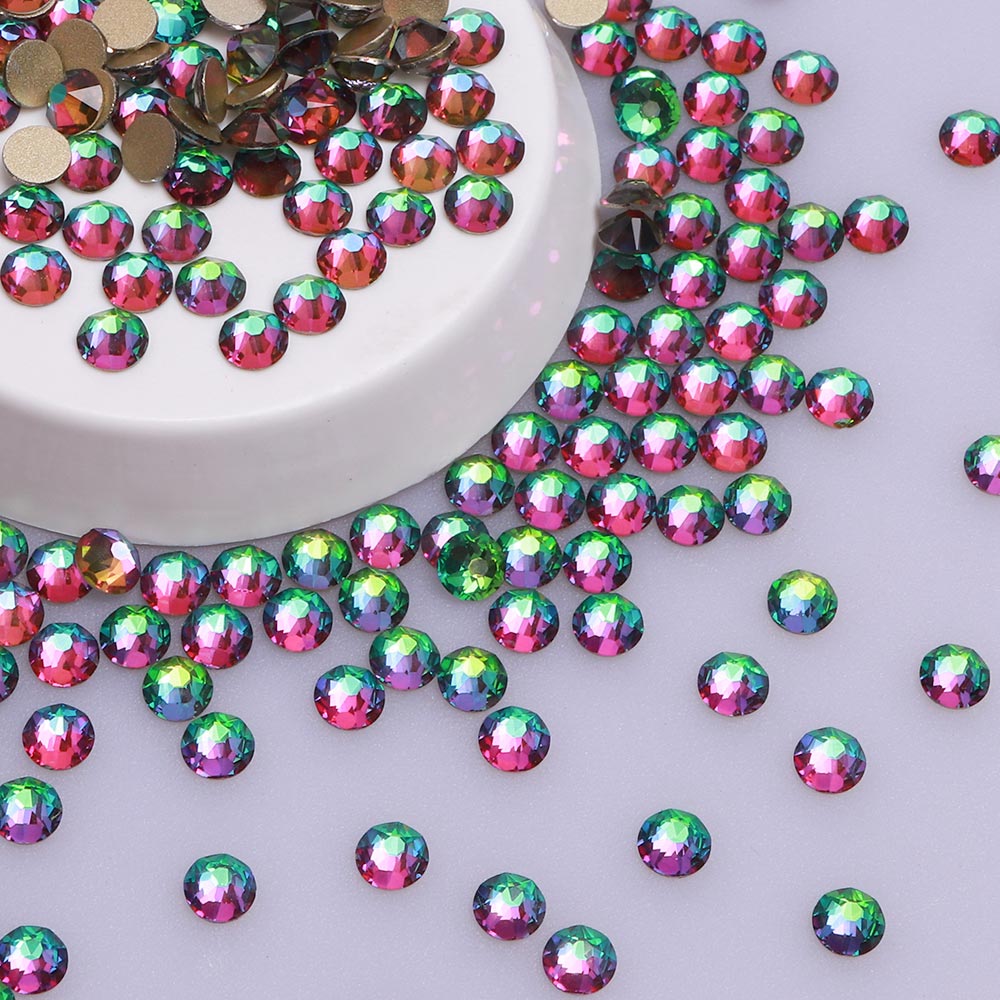Green Volcano Glass Flat Back Glue-On Rhinestones 16 Cut Facets In Bulk Secondary image