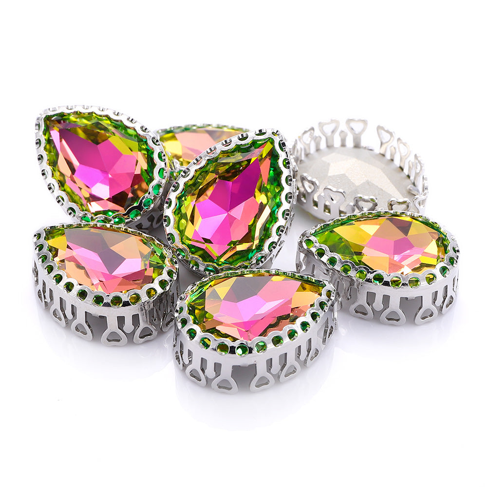 Vitrail Rose Drop Shape High-Quality Glass Sew-on Nest Hollow Claw Rhinestones WholesaleRhinestone