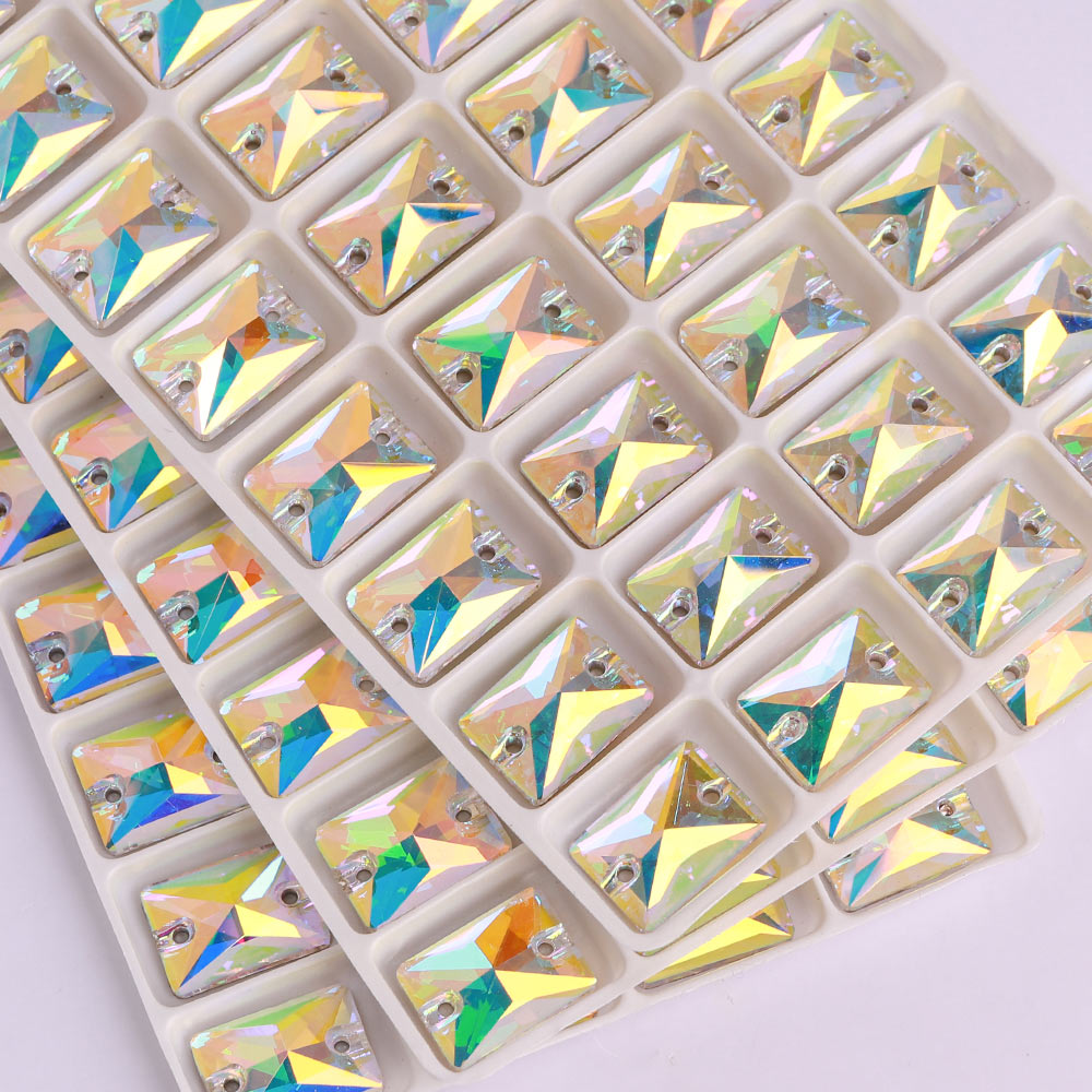 Crystal AB Rectangle Shape High Quality Glass Sew-on Rhinestones WholesaleRhinestone