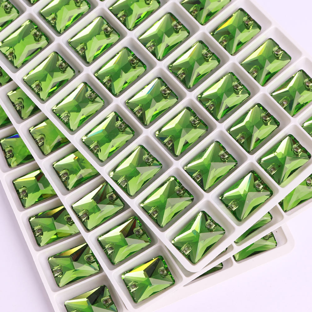 Fern Green Rectangle Shape High Quality Glass Sew-on Rhinestones WholesaleRhinestone