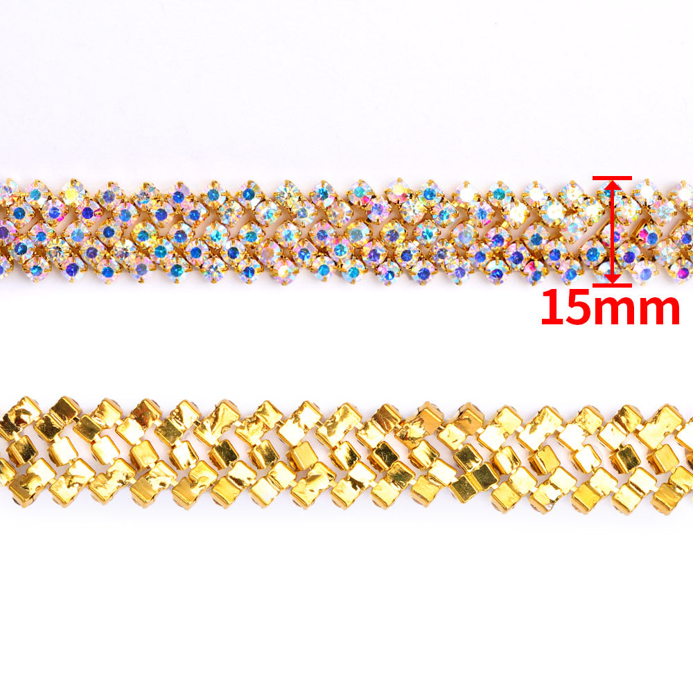 Sew-on Crystal AB Glass Round Rhinestone Trim Chain Applique RA1124 WholesaleRhinestone