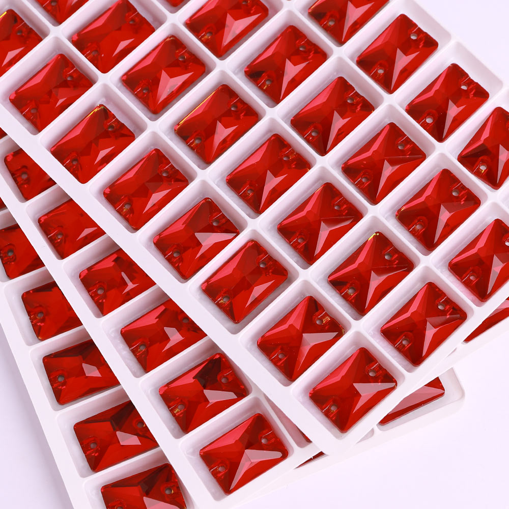 Light Siam Rectangle Shape High Quality Glass Sew-on Rhinestones WholesaleRhinestone