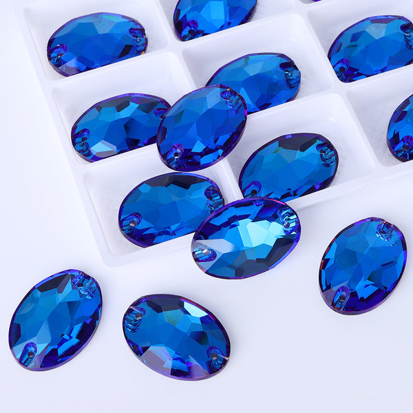 Bermuda Blue Oval Shape High Quality Glass Sew-on Rhinestones WholesaleRhinestone