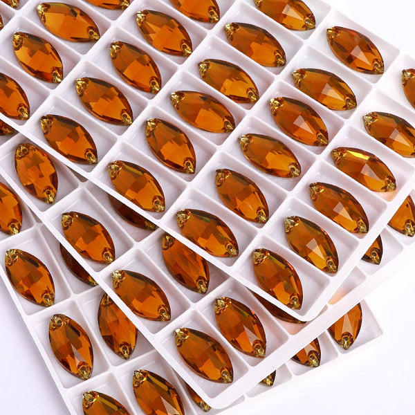 Tangerine Navette Shape High Quality Glass Sew-on Rhinestones WholesaleRhinestone
