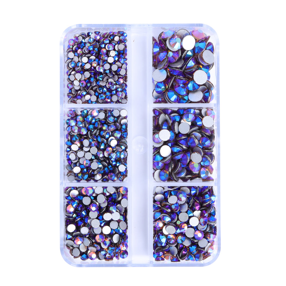 Mixed Sizes 6 Grid Box Smoked Topaz AB Glass FlatBack Rhinestones For Nail Art Silver Back WholesaleRhinestone
