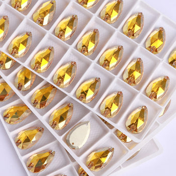 Metallic Sunshine Drop Shape High Quality Glass Sew-on Rhinestones WholesaleRhinestone