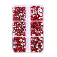 Mixed Sizes 6 Grid Box Light Siam Glass FlatBack Rhinestones For Nail Art Silver Back