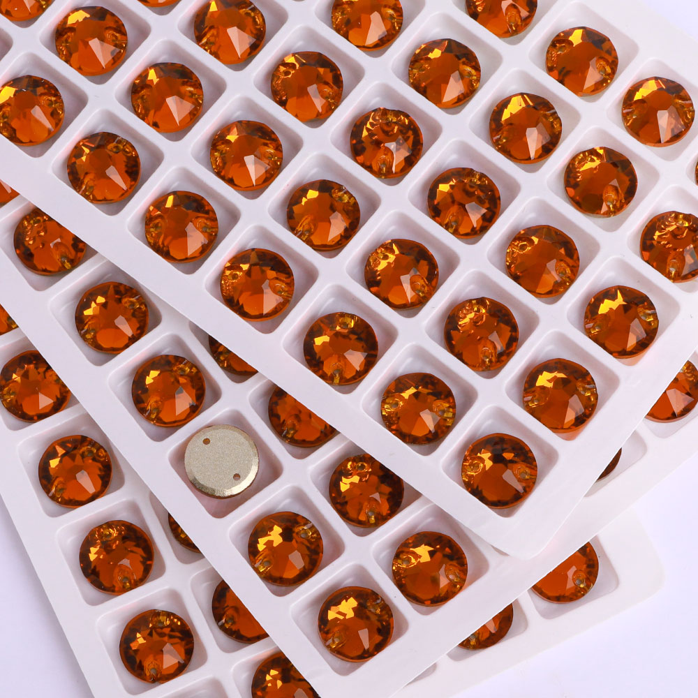 Tangerine XIRIUS Round Shape High Quality Glass Sew-on Rhinestones WholesaleRhinestone