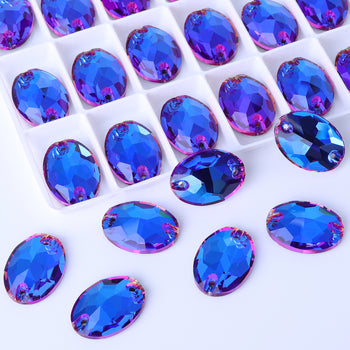 Violet Blue Oval Shape High Quality Glass Sew-on Rhinestones WholesaleRhinestone