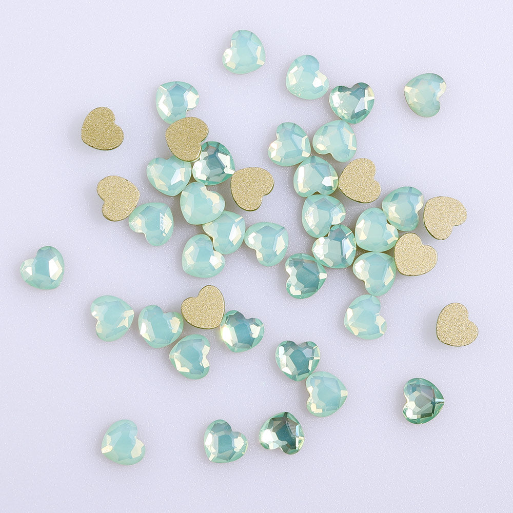 Heart Shape Green Opal Glass Flat Back Fancy Rhinestones WholesaleRhinestone