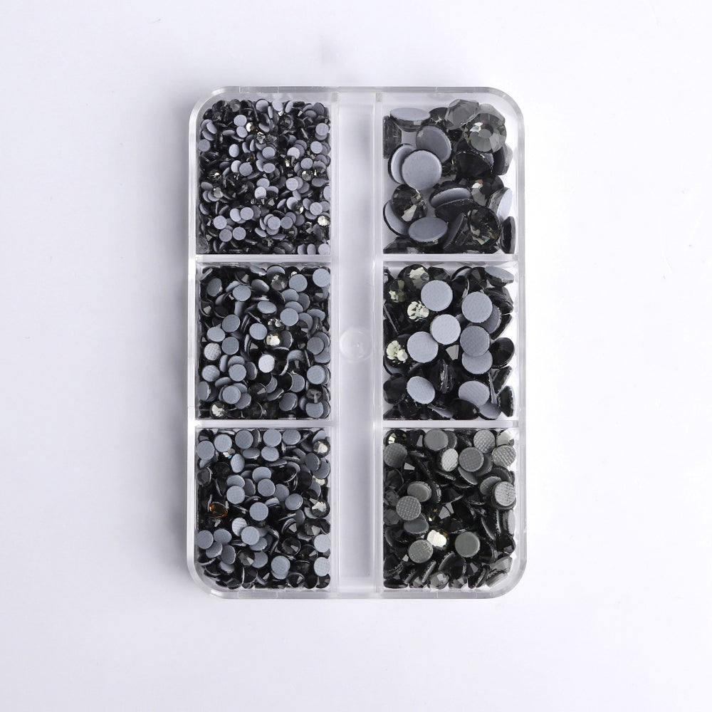 Mixed Sizes 6 Grid Box Black Diamond Glass HotFix Rhinestones For Clothing DIY Secondary image