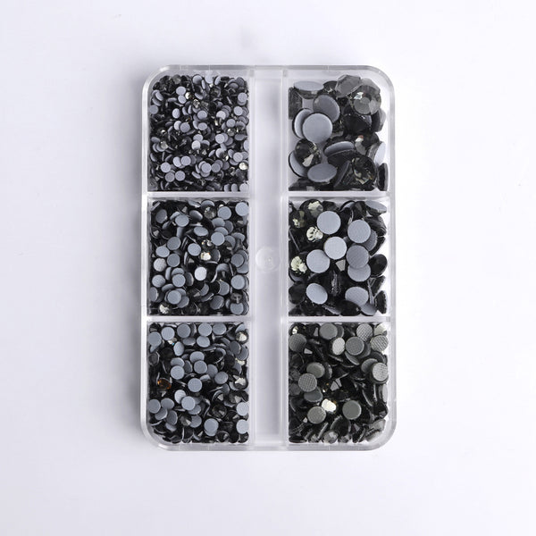 Mixed Sizes 6 Grid Box Black Diamond Glass HotFix Rhinestones For Clothing DIY WholesaleRhinestone