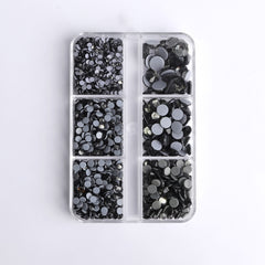 Mixed Sizes 6 Grid Box Black Diamond Glass HotFix Rhinestones For Clothing DIY