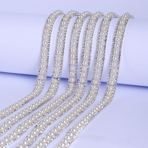 Sew-on Crystal Glass Rhinestone Pearl Trim Chain Applique RA859 WholesaleRhinestone