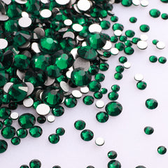 Mixed Sizes Dark Green Glass FlatBack Rhinestones For Nail Art Silver Back WholesaleRhinestone