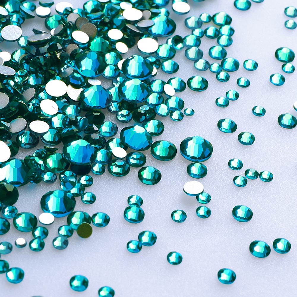 Mixed Sizes Indicolite  Glass FlatBack Rhinestones For Nail Art Silver Back Secondary image