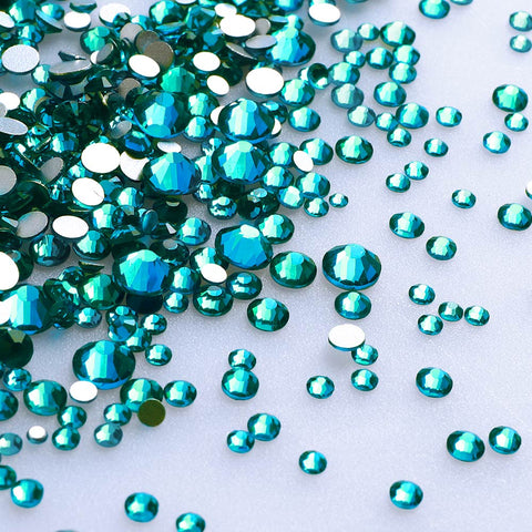 Mixed Sizes Indicolite  Glass FlatBack Rhinestones For Nail Art Silver Back WholesaleRhinestone