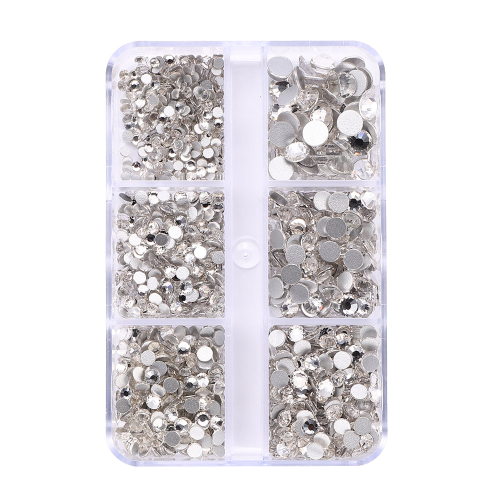 Mixed Sizes 6 Grid Box Crystal Glass FlatBack Rhinestones For Nail Art Silver Back WholesaleRhinestone
