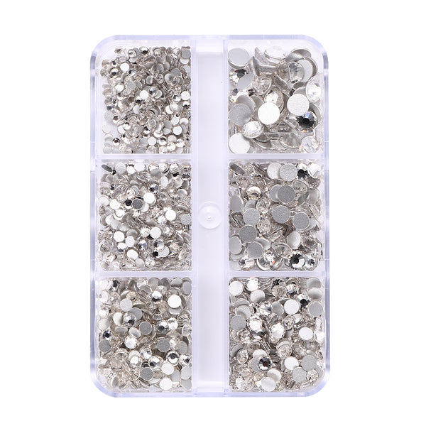 Mixed Sizes 6 Grid Box Crystal Glass FlatBack Rhinestones For Nail Art Silver Back WholesaleRhinestone