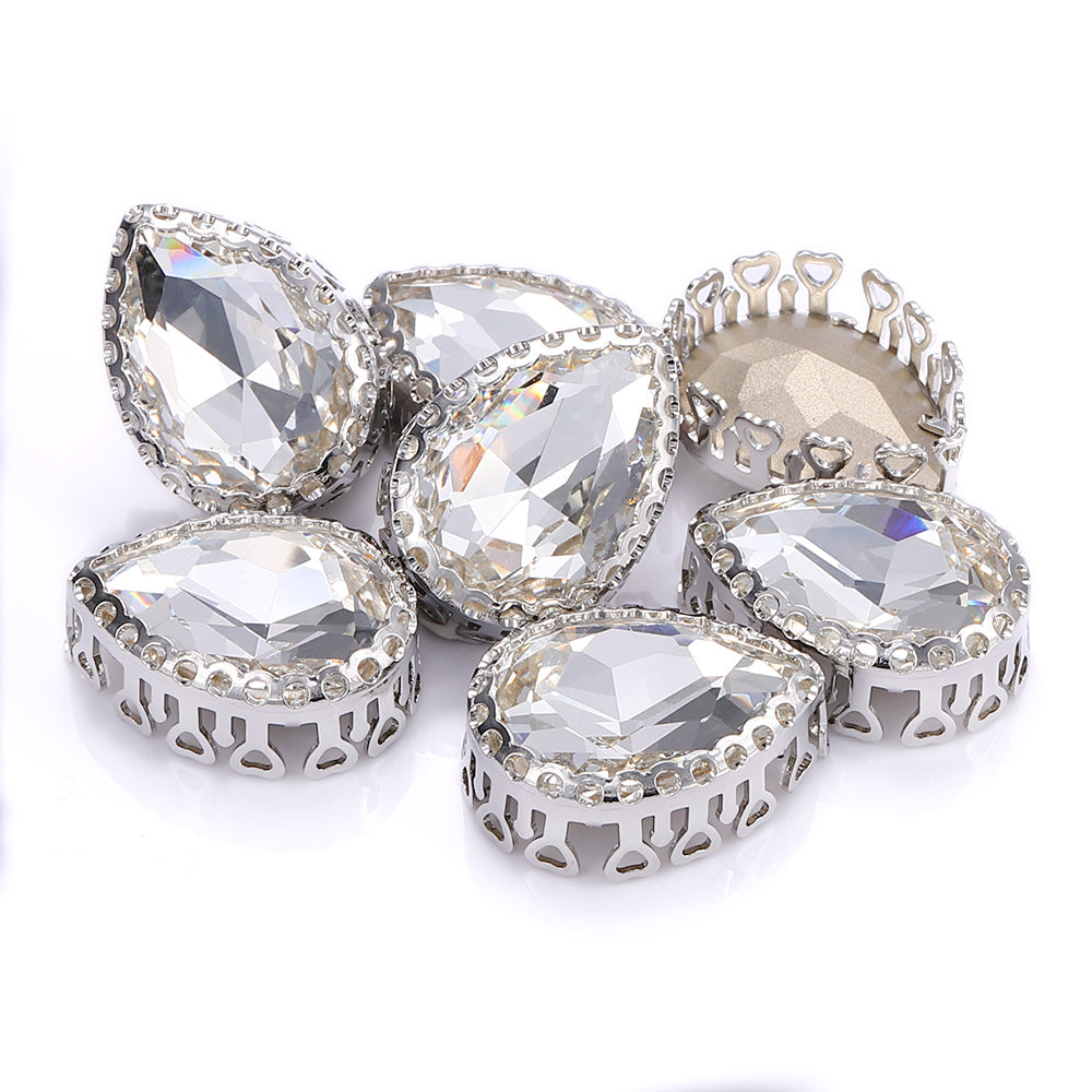 Crystal Drop Shape High-Quality Glass Sew-on Nest Hollow Claw Rhinestones