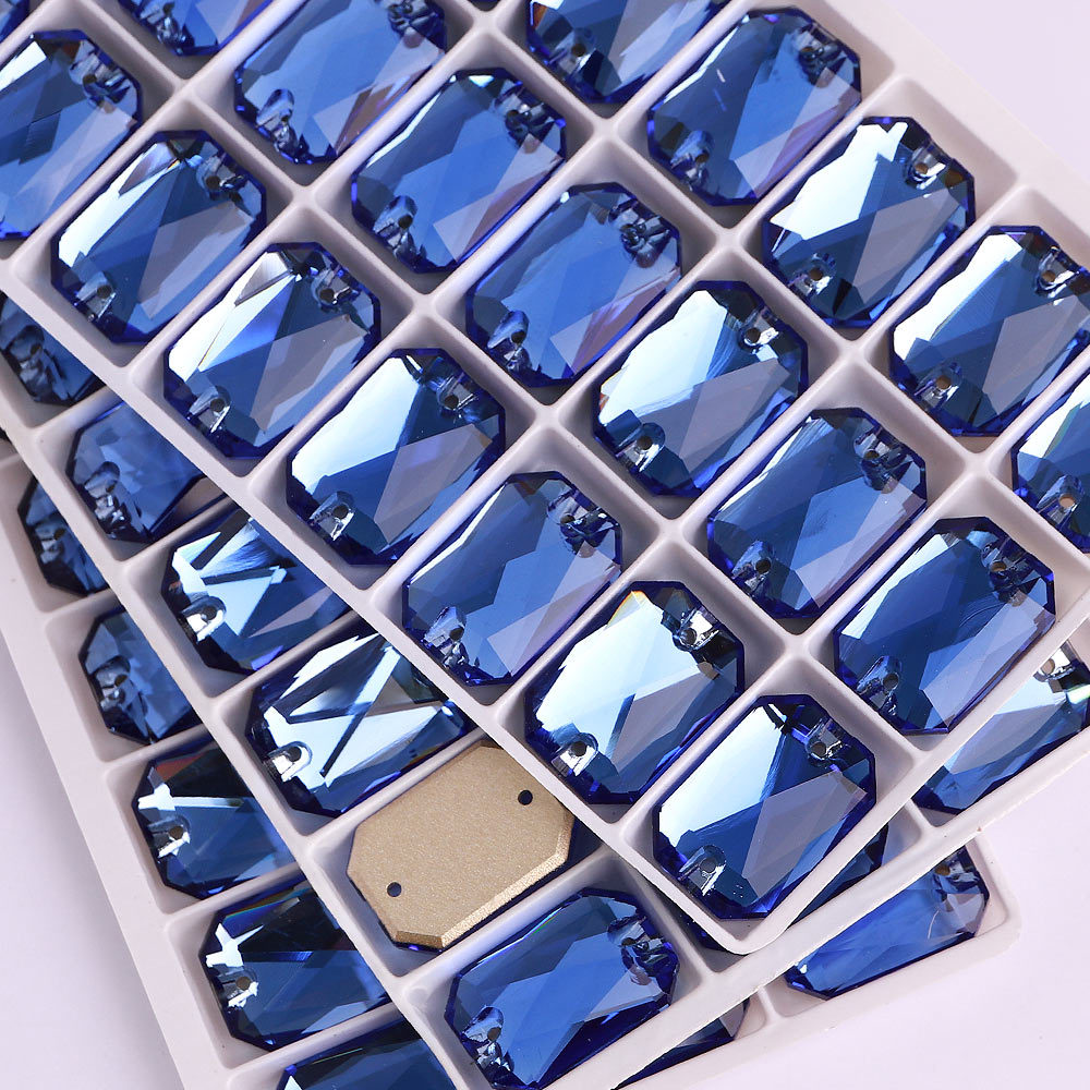 Light Sapphire Octagon Shape High Quality Glass Sew-on Rhinestones WholesaleRhinestone