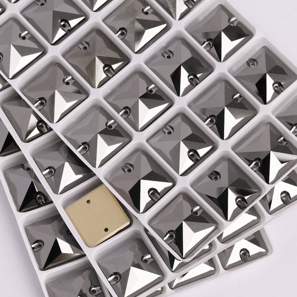 Jet Metallic Silver Square Shape High Quality Glass Sew-on Rhinestones WholesaleRhinestone