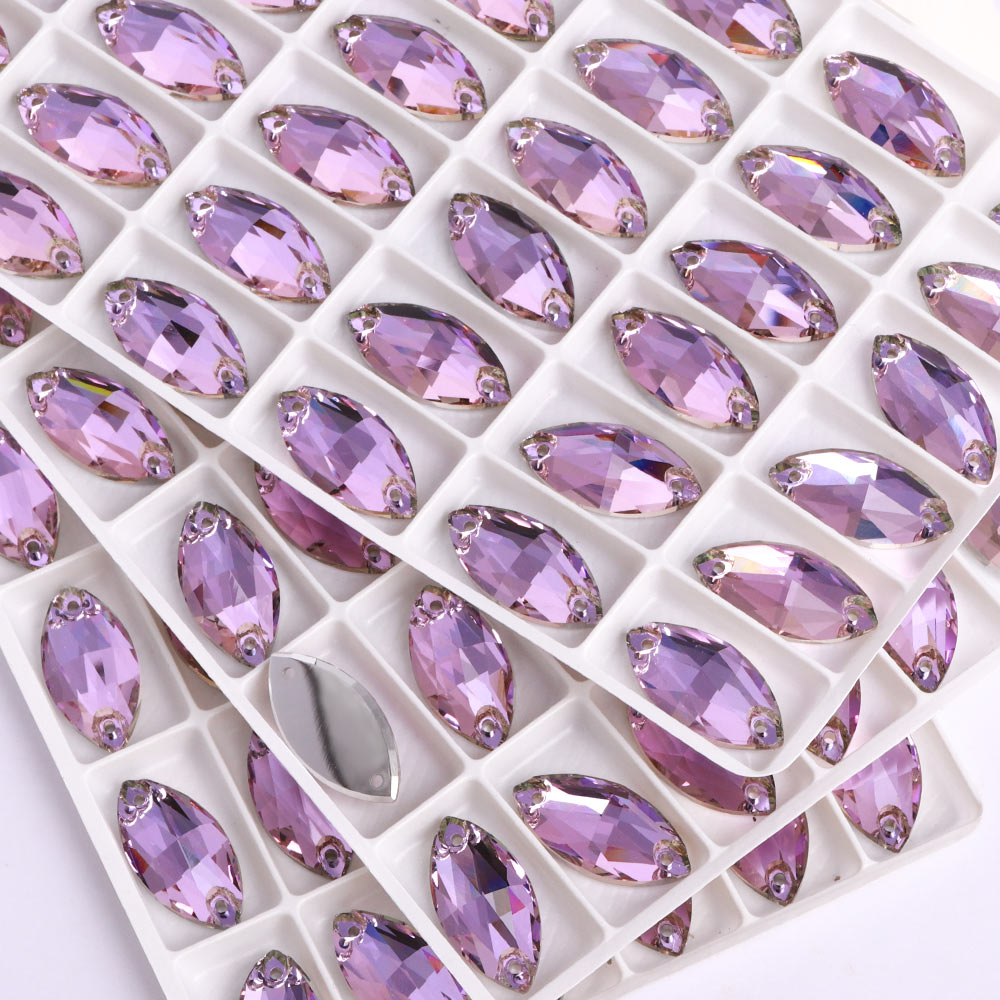  Vitrail Light Navette Shape High Quality Glass Sew-on Rhinestones WholesaleRhinestone