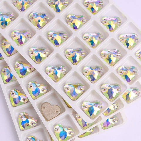 Crystal AB Heart Shape High Quality Glass Sew-on Rhinestones WholesaleRhinestone
