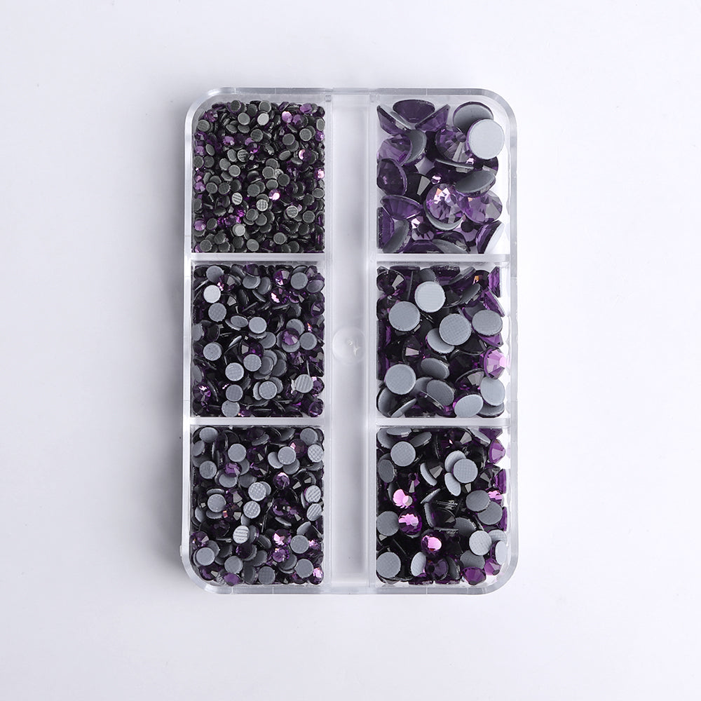 Mixed Sizes 6 Grid Box Tanzanite Glass HotFix Rhinestones For Clothing DIY Secondary image