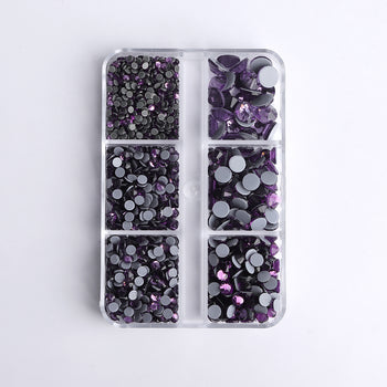 Mixed Sizes 6 Grid Box Tanzanite Glass HotFix Rhinestones For Clothing DIY WholesaleRhinestone