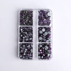 Mixed Sizes 6 Grid Box Tanzanite Glass HotFix Rhinestones For Clothing DIY