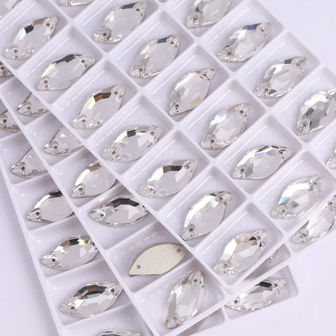 Crystal Diamond Leaf Shape High Quality Glass Sew-on Rhinestones WholesaleRhinestone