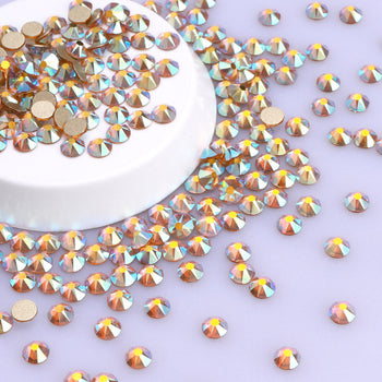 Topaz AB Glass Flat Back Glue-On Rhinestones 16 Cut Facets WholesaleRhinestone