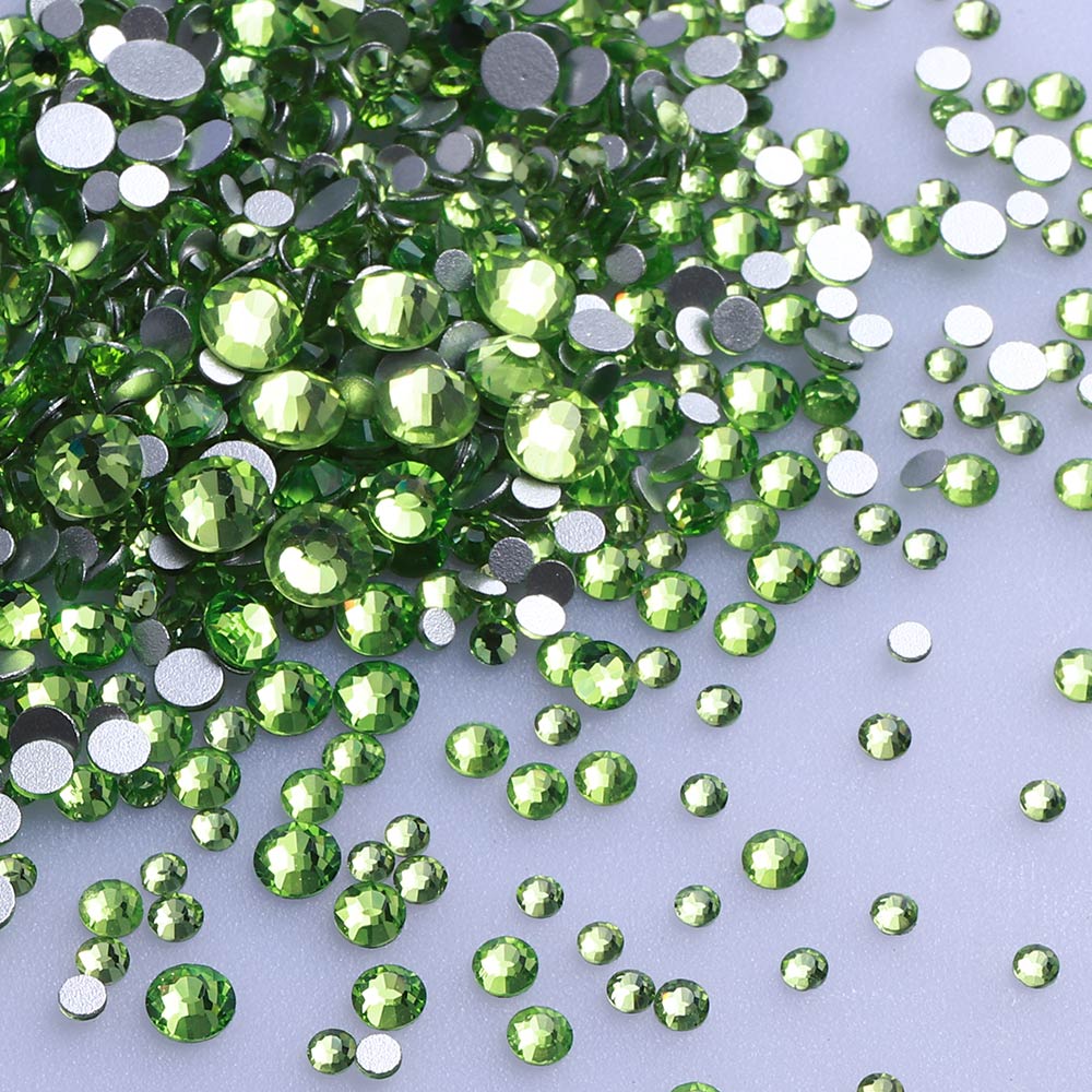 Mixed Sizes Peridot Glass FlatBack Rhinestones For Nail Art Silver Back Secondary image