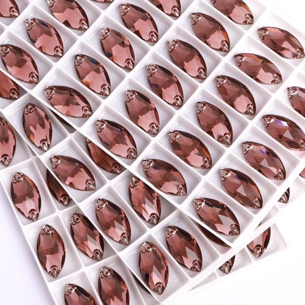 Burgundy Navette Shape High Quality Glass Sew-on Rhinestones WholesaleRhinestone