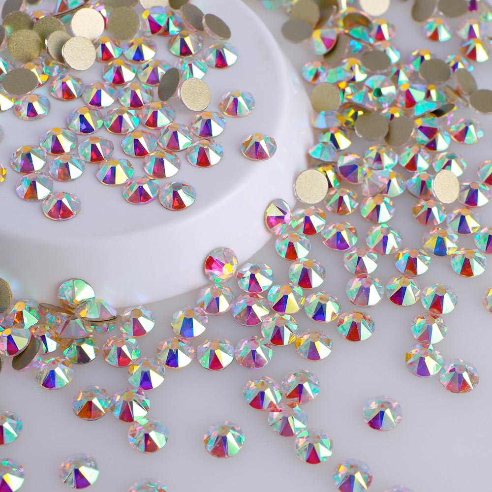 High-Quality Crystal AB Glass Flat Back Glue-on Rhinestones 16 cut facets In Bulk Secondary image