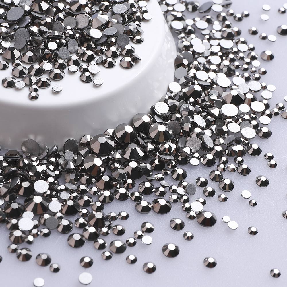 Mixed Sizes Hematite Glass FlatBack Rhinestones For Nail Art, Silver Back WholesaleRhinestone