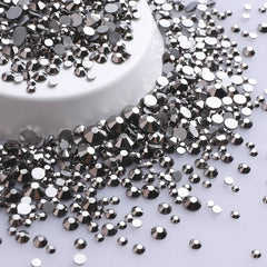 Mixed Sizes Hematite Glass FlatBack Rhinestones For Nail Art, Silver Back WholesaleRhinestone