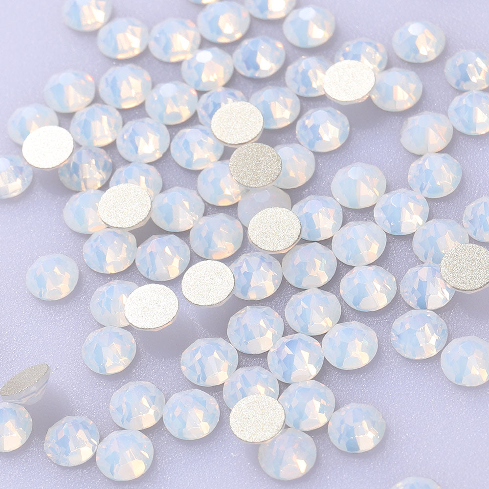 White Opal Glass Flat Back Glue-On Rhinestones 16 Cut Facets WholesaleRhinestone