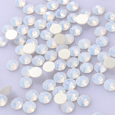 White Opal Glass Flat Back Glue-On Rhinestones 16 Cut Facets WholesaleRhinestone