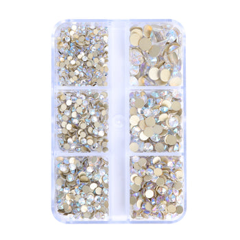 Mixed Sizes 6 Grid Box Blue Moonlight Glass FlatBack Rhinestones For Nail Art Golden Back WholesaleRhinestone