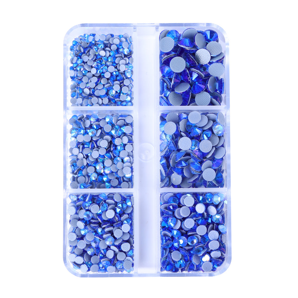 Mixed Sizes 6 Grid Box Light Blue AB Glass HotFix Rhinestones For Clothing DIY WholesaleRhinestone Main image