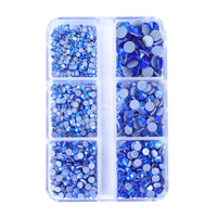 Mixed Sizes 6 Grid Box Light Blue AB Glass HotFix Rhinestones For Clothing DIY
